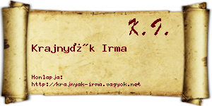 Krajnyák Irma névjegykártya